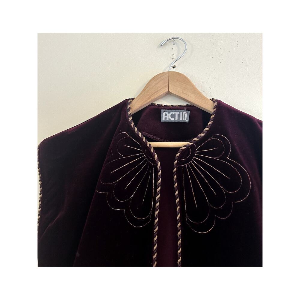 Vintage Burgundy 70s Act III Butterfly Flower Velvet Velour Vest Women's Medium